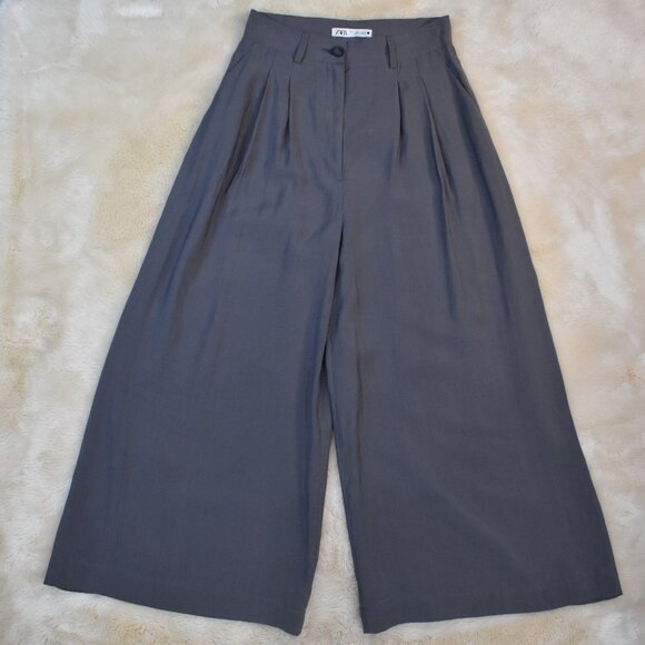 Zara Super High Rise Wide Leg Cropped Gray Dress Pants Women’s Small Work Chic - Picture 2 of 13